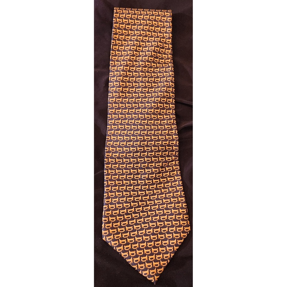 Vicky Davis Horn-E Silk Tie Mens OS Navy Gold Excellent Novelty Horn Pattern